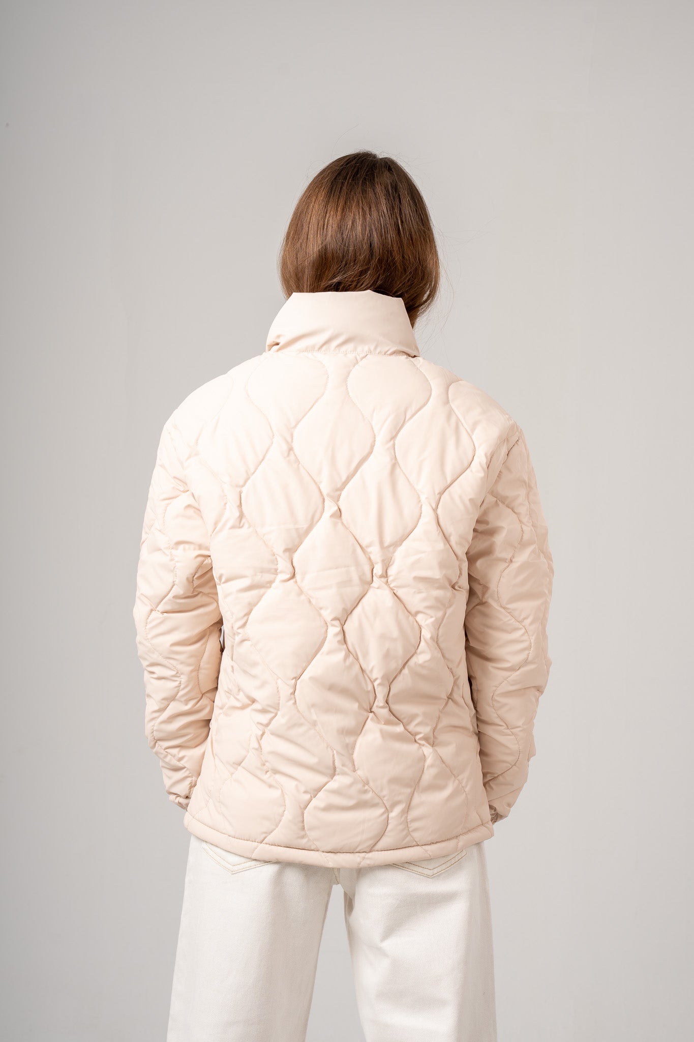 Cream High Neck Puffer Jacket